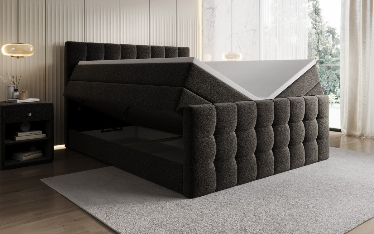 Boxspringbett Ascot in Strukturstoff mit Stauraum