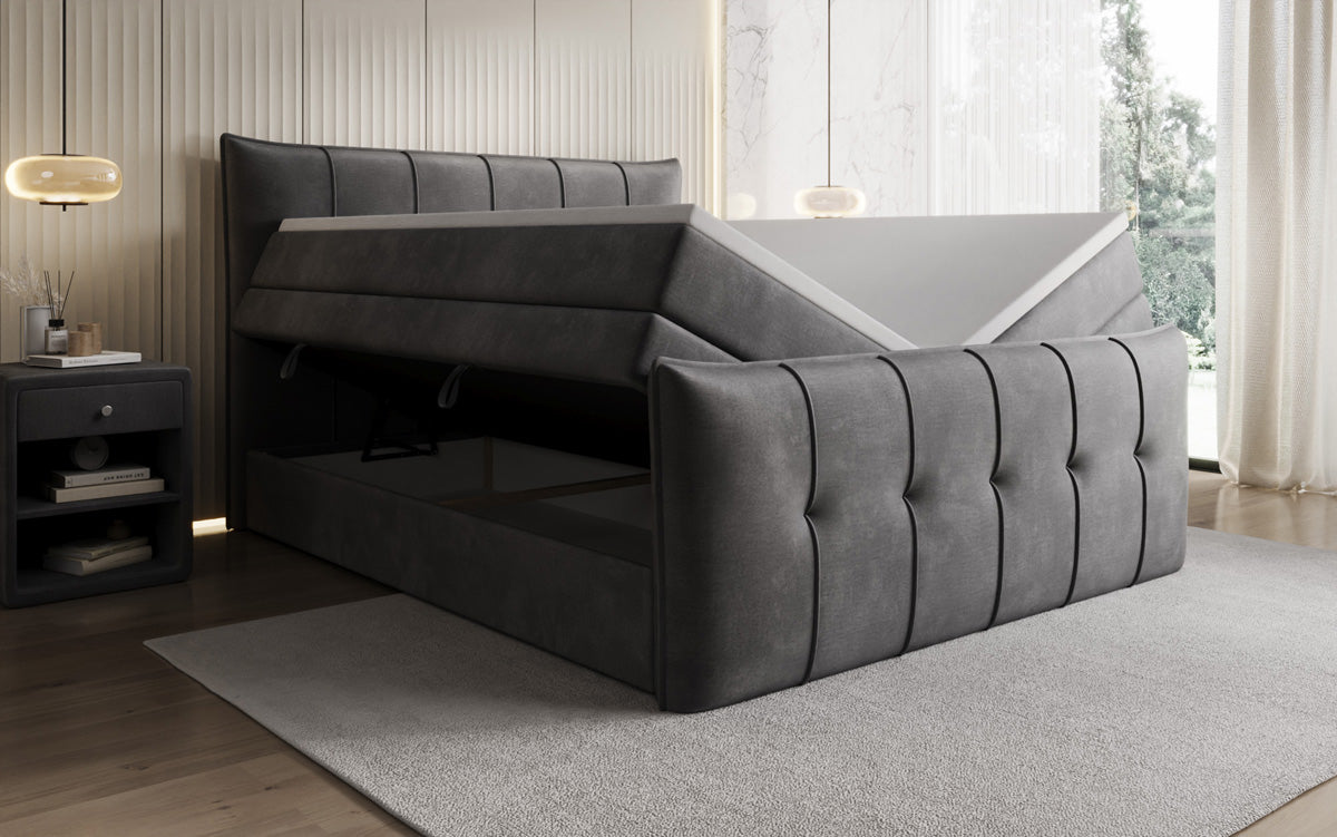 Boxspringbett Treviso mit Stauraum in Samt