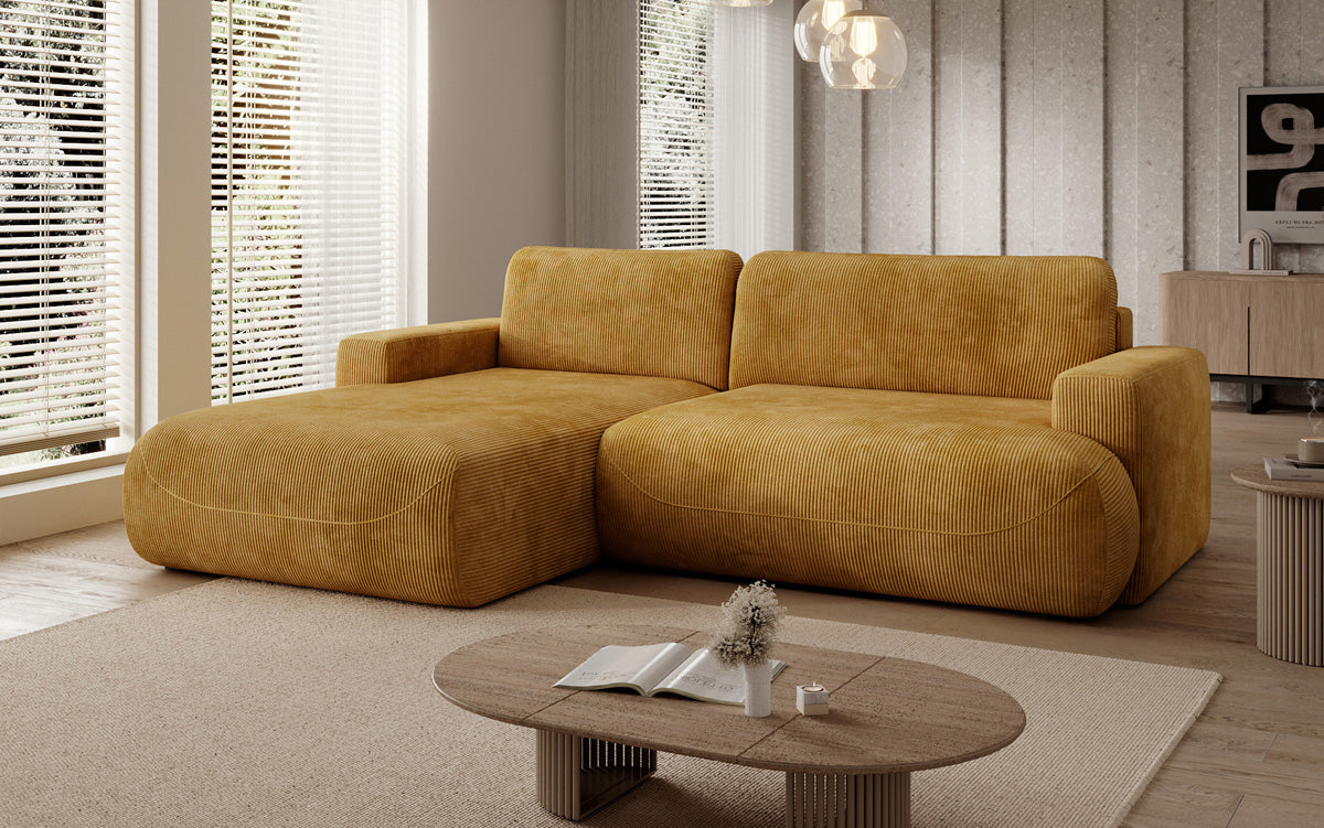 Designer Ecksofa Enzo mit Schlaf- und Klappfunktion in Cord