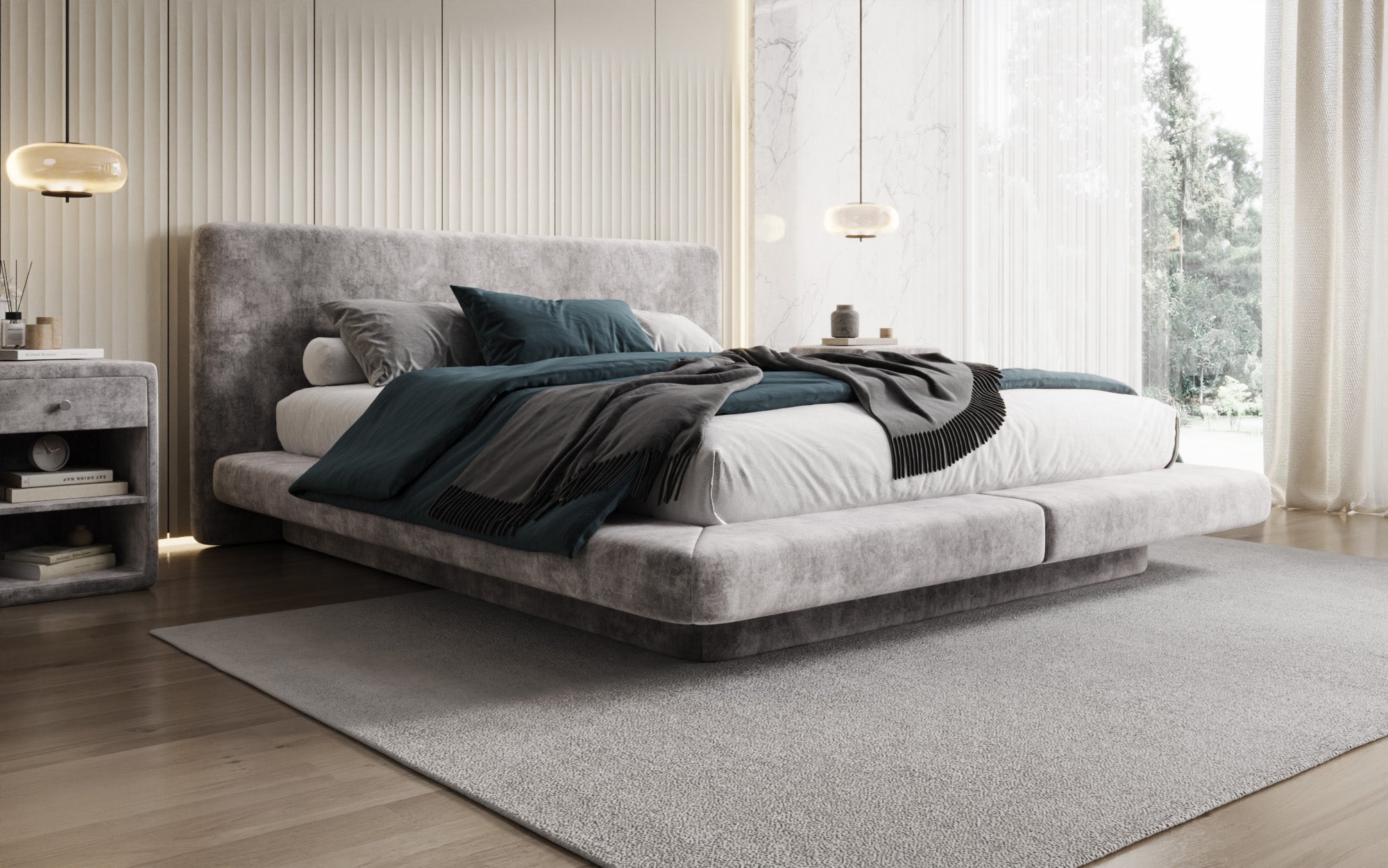 Designer Polsterbett Yumi in Samt