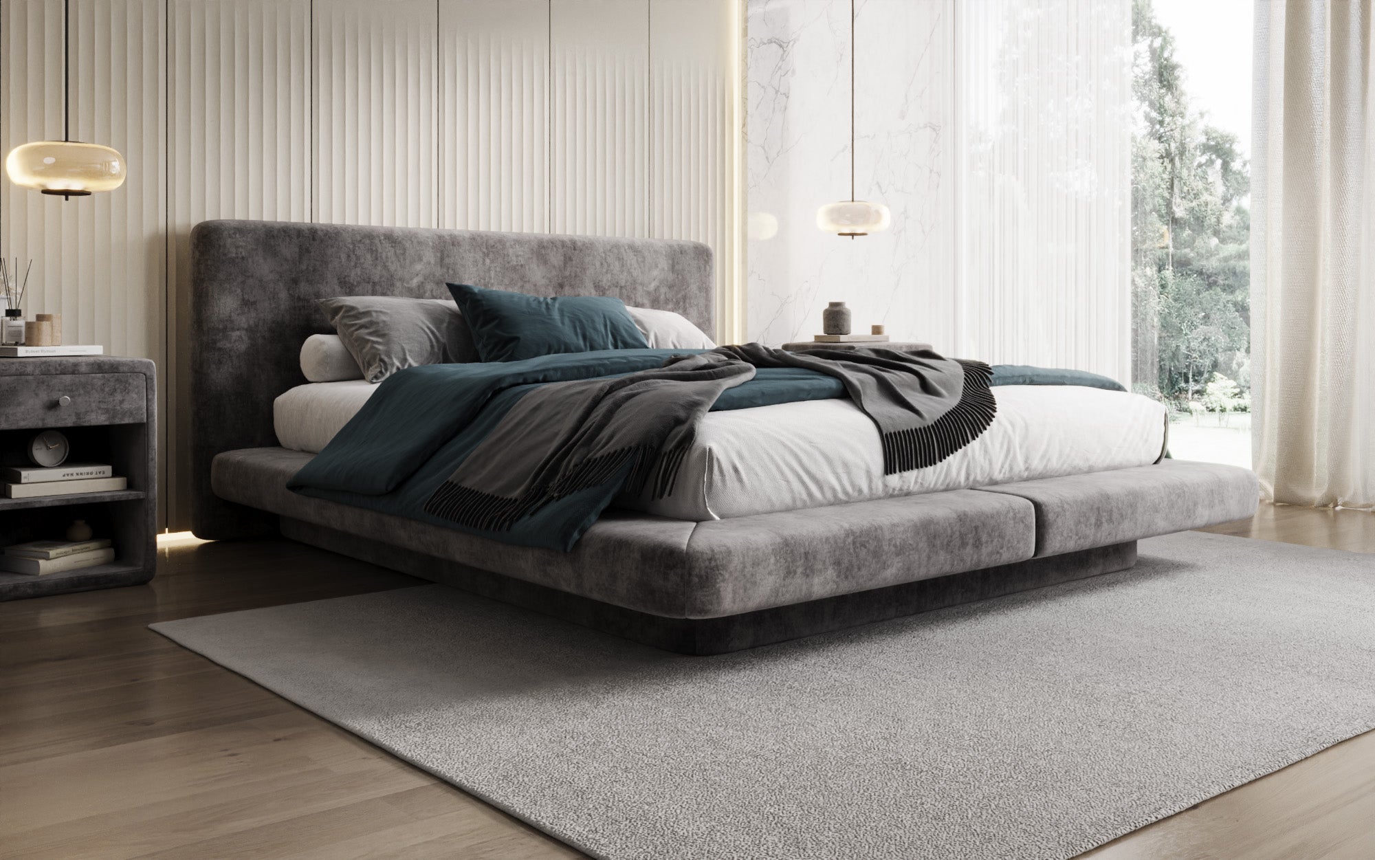 Designer Polsterbett Yumi in Samt