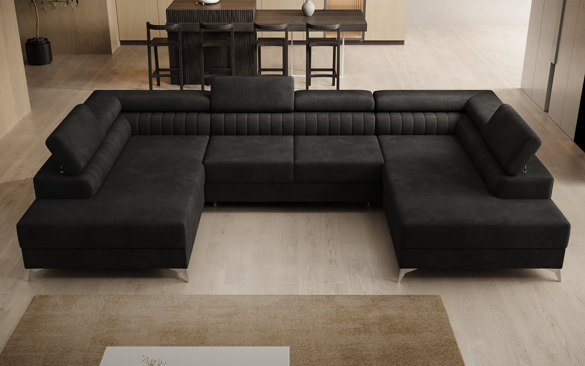 Designer Sofa Aurea U mit Schlaf- und Klappfunktion in Samt