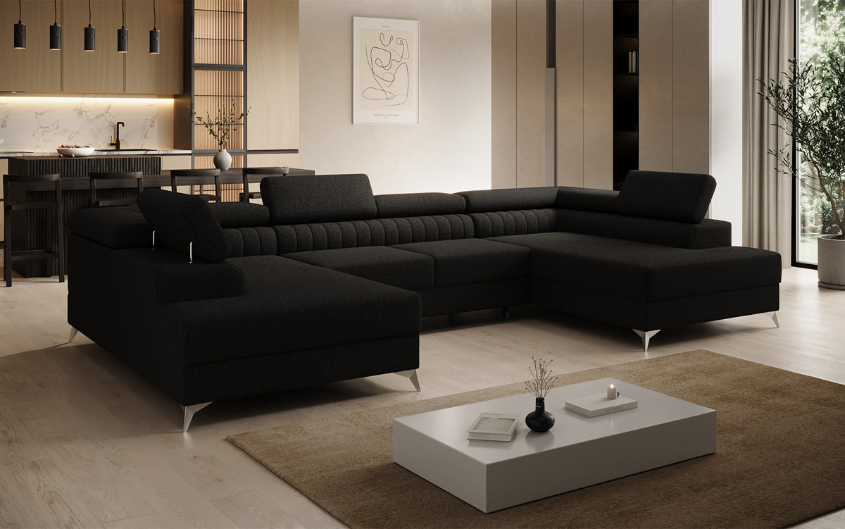 Designer Sofa Aurea U mit Schlaf- und Klappfunktion in Bouclé