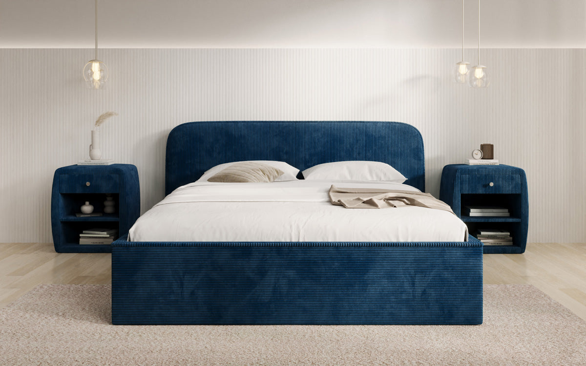 Designer Polsterbett Nola in Cord mit Stauraum