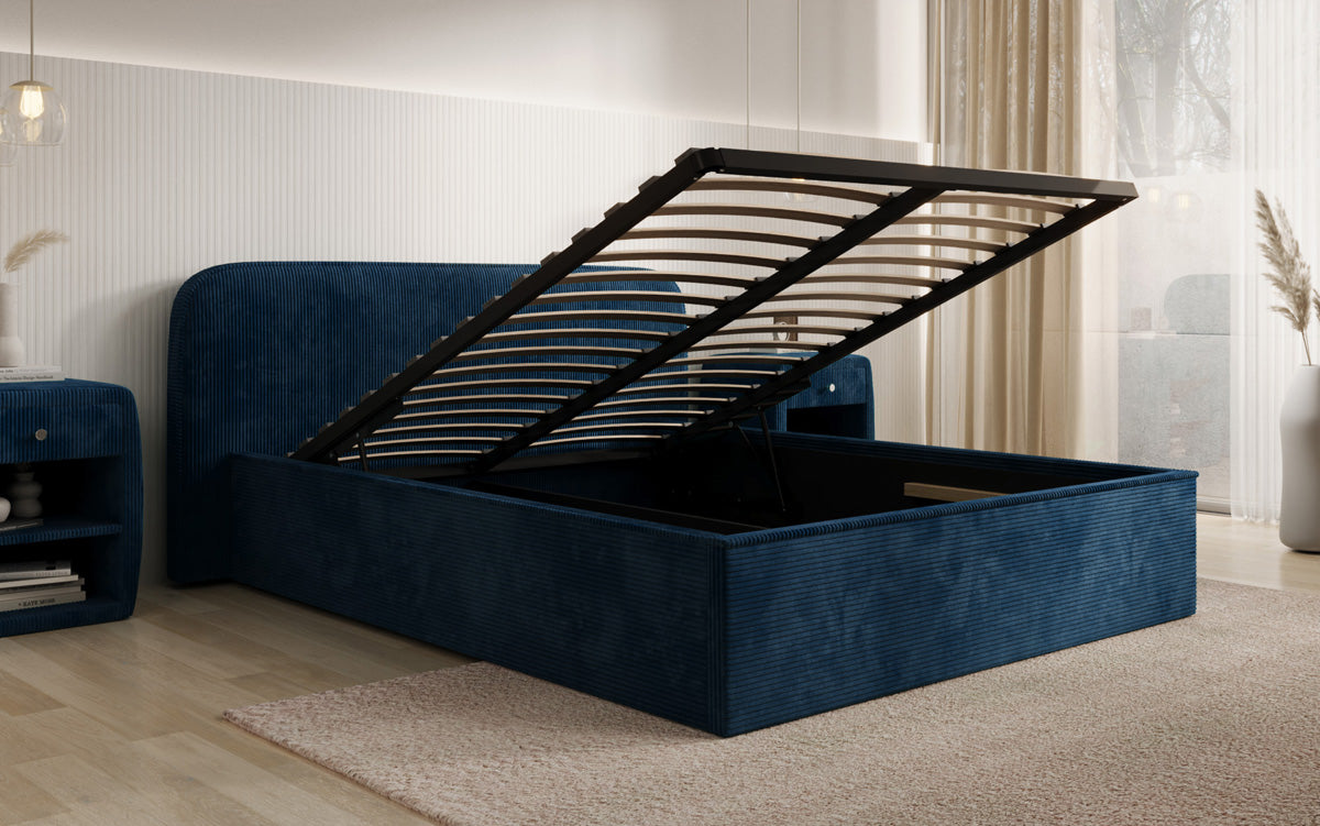 Designer Polsterbett Nola in Cord mit Stauraum