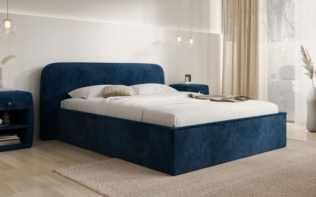 Designer Polsterbett Nola in Cord mit Stauraum