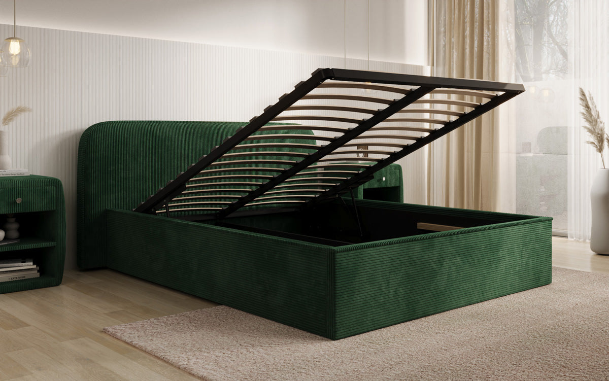 Designer Polsterbett Nola in Cord mit Stauraum
