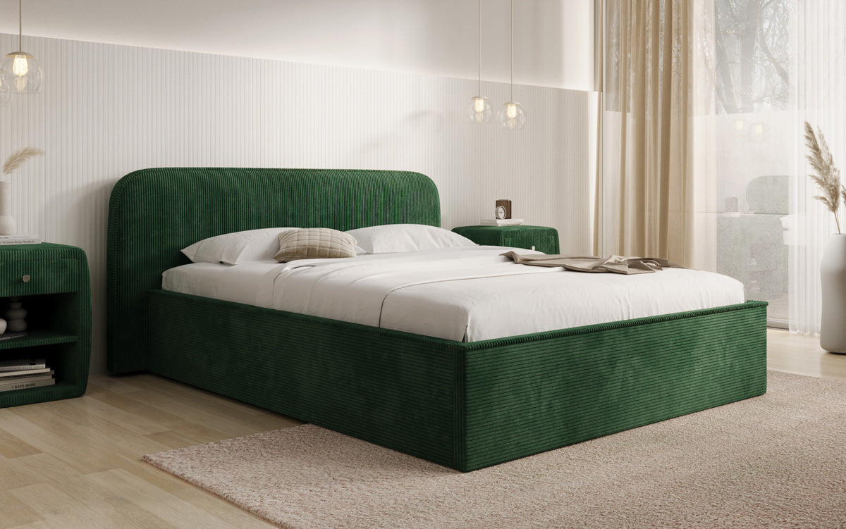 Designer Polsterbett Nola in Cord mit Stauraum