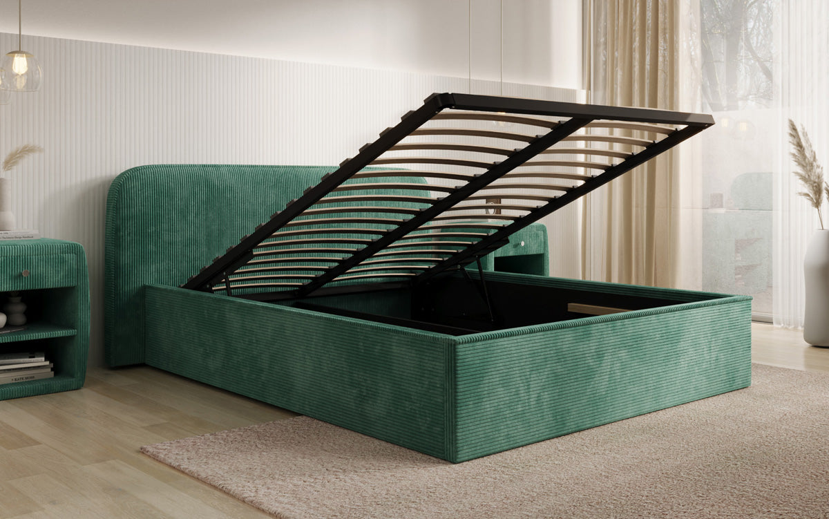 Designer Polsterbett Nola in Cord mit Stauraum