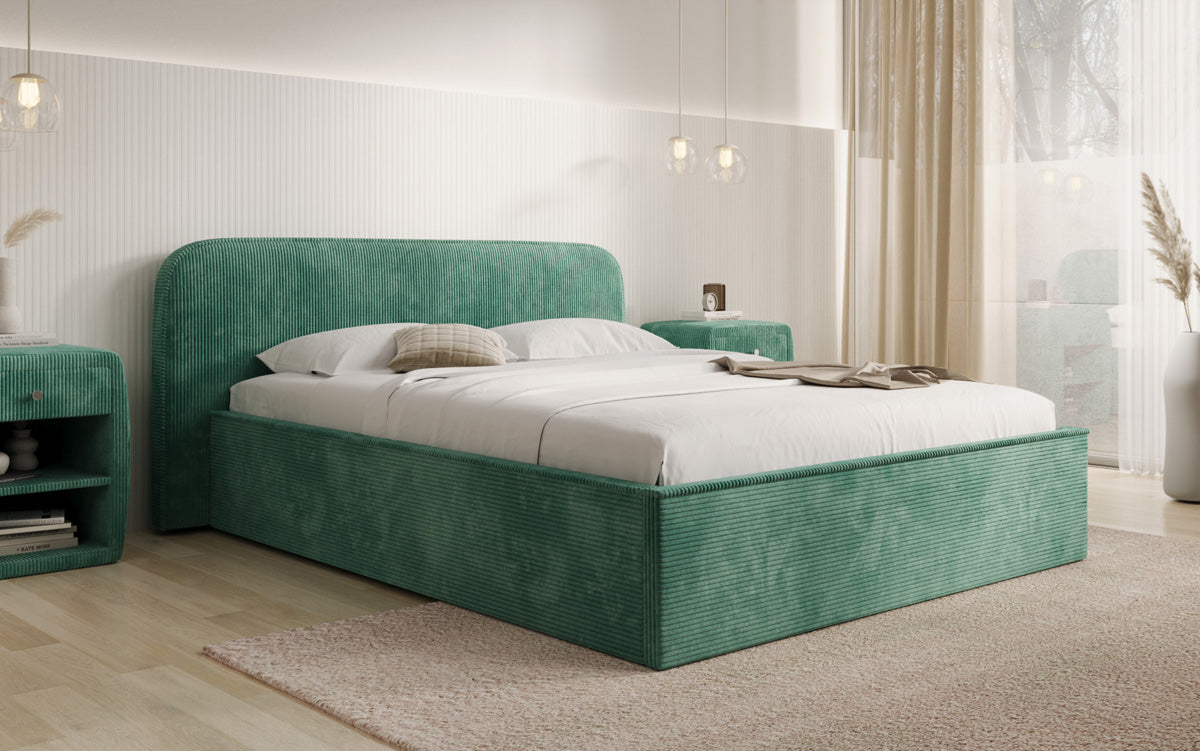 Designer Polsterbett Nola in Cord mit Stauraum