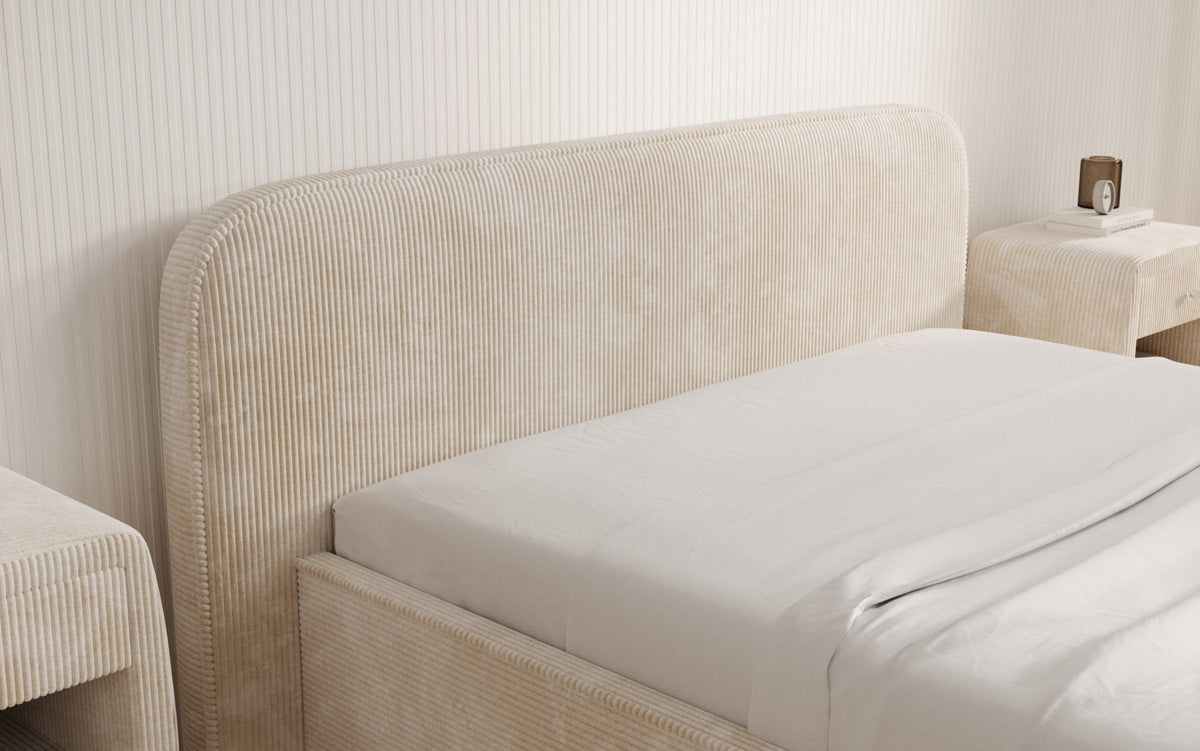 Designer Polsterbett Nola in Cord mit Stauraum