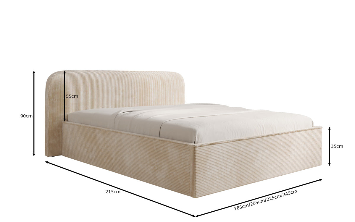 Designer Polsterbett Nola in Cord mit Stauraum