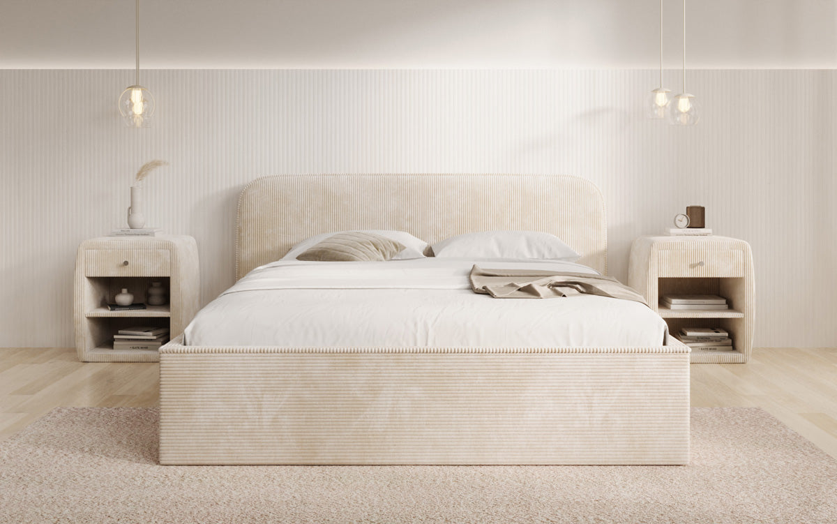 Designer Polsterbett Nola in Cord mit Stauraum