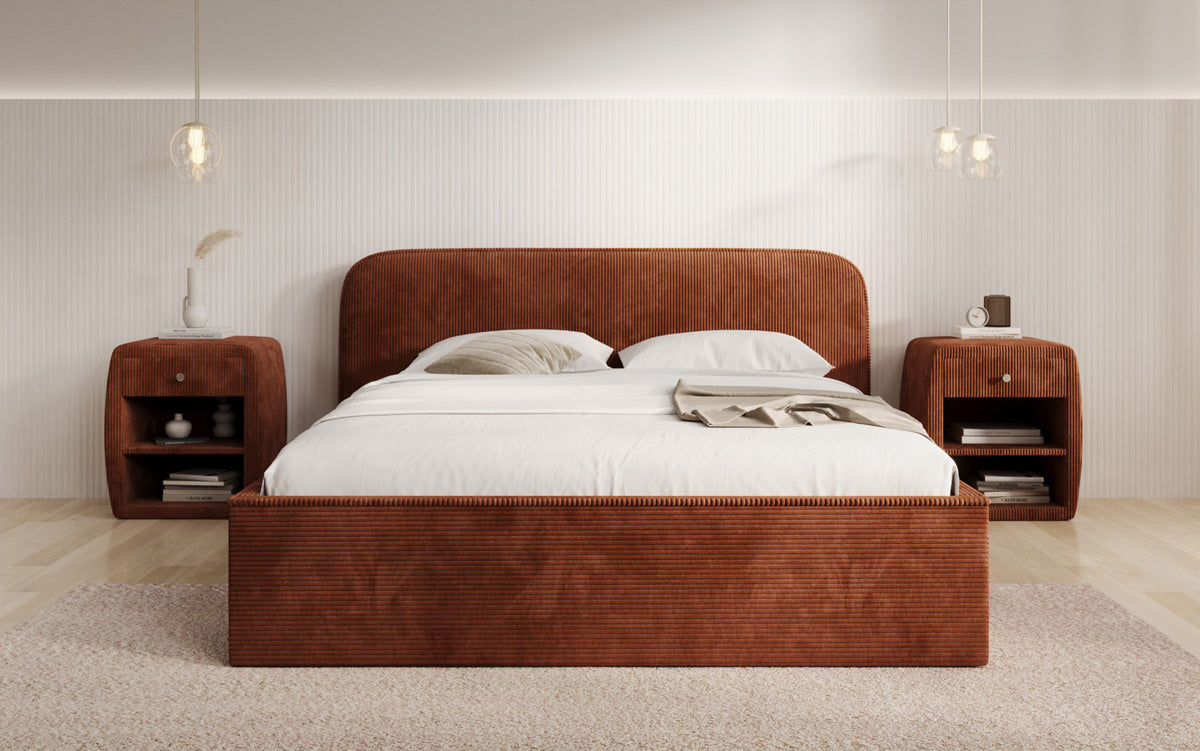 Designer Polsterbett Nola in Cord mit Stauraum