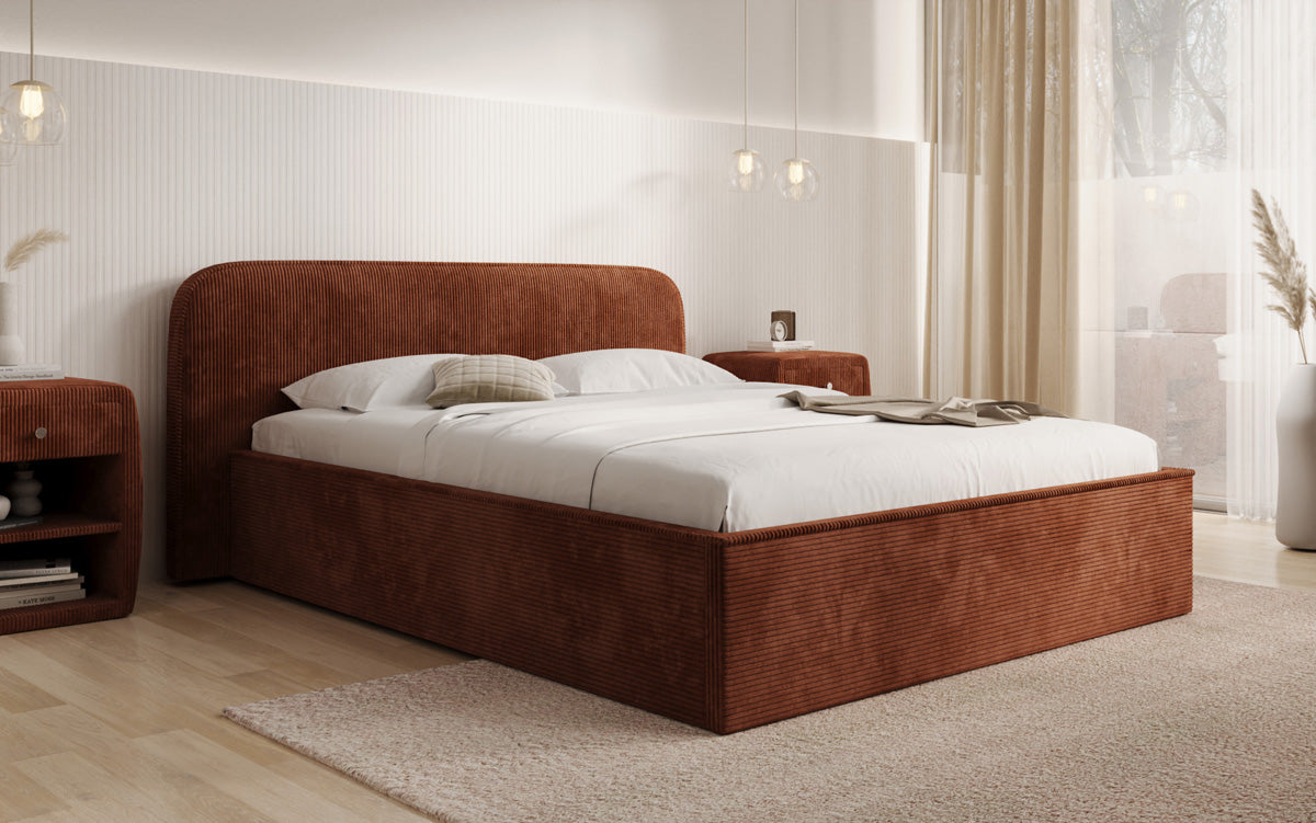 Designer Polsterbett Nola in Cord mit Stauraum