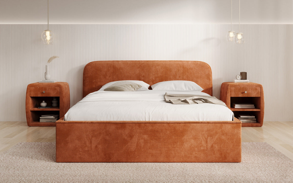 Designer Polsterbett Nola in Cord mit Stauraum