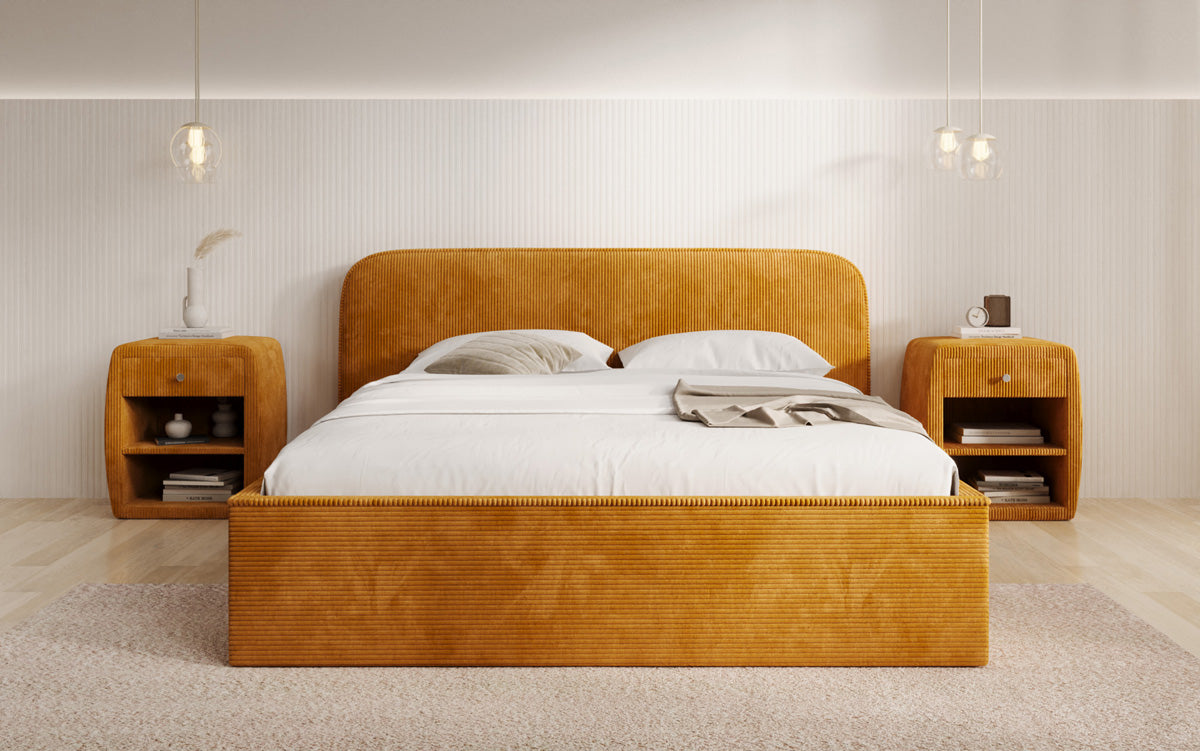 Designer Polsterbett Nola in Cord mit Stauraum