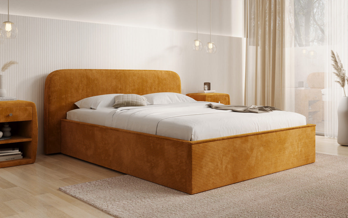 Designer Polsterbett Nola in Cord mit Stauraum