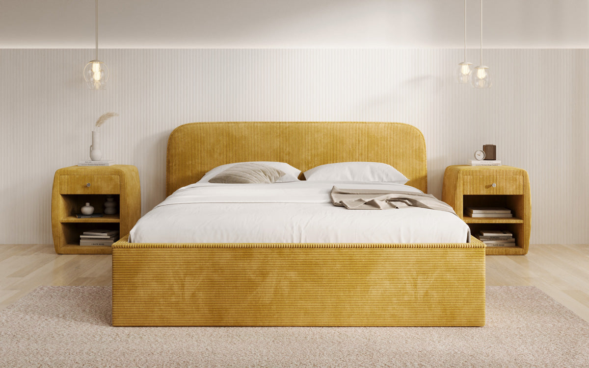 Designer Polsterbett Nola in Cord mit Stauraum