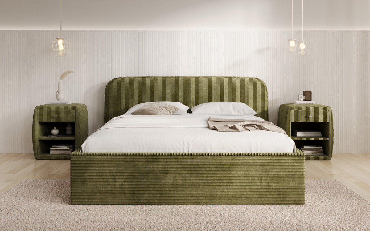 Designer Polsterbett Nola in Cord mit Stauraum