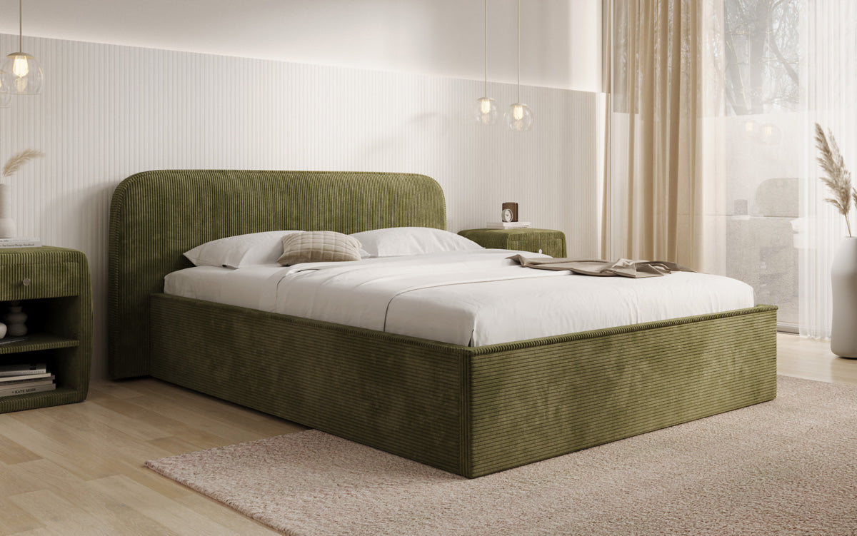 Designer Polsterbett Nola in Cord mit Stauraum
