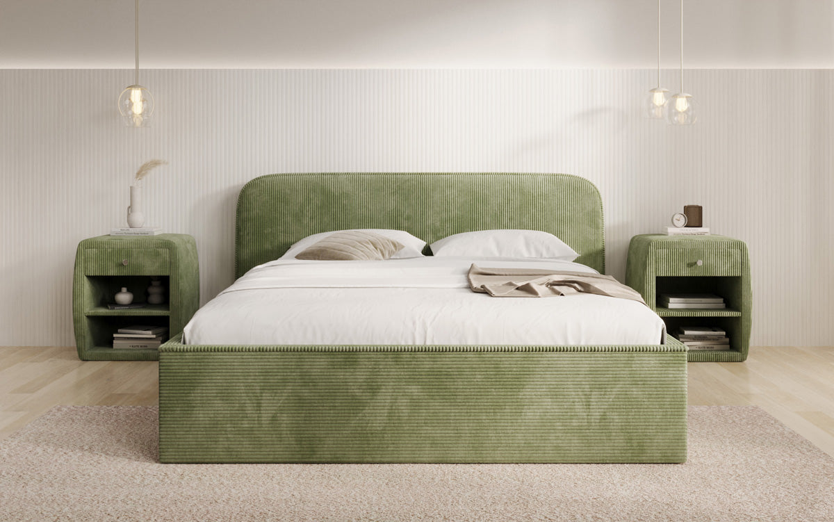 Designer Polsterbett Nola in Cord mit Stauraum