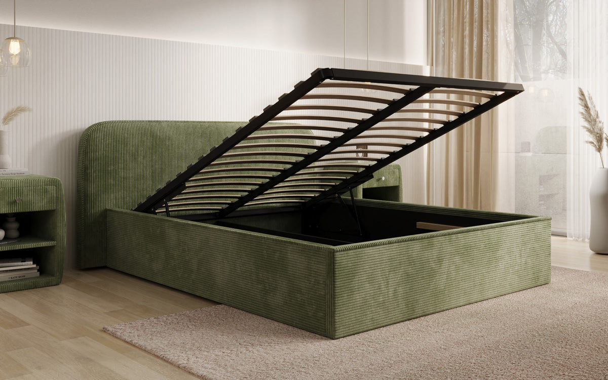 Designer Polsterbett Nola in Cord mit Stauraum