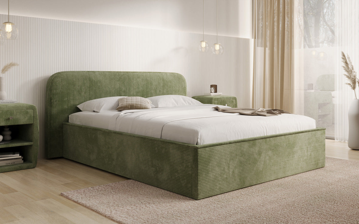 Designer Polsterbett Nola in Cord mit Stauraum