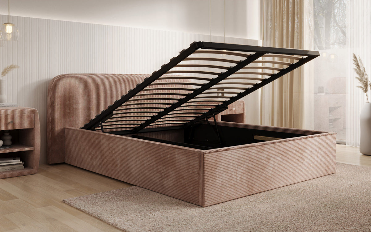 Designer Polsterbett Nola in Cord mit Stauraum