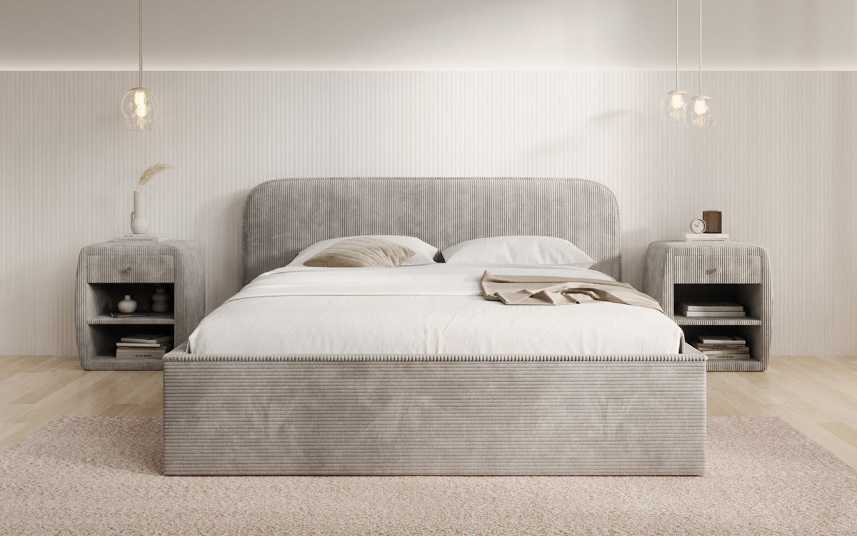 Designer Polsterbett Nola in Cord mit Stauraum