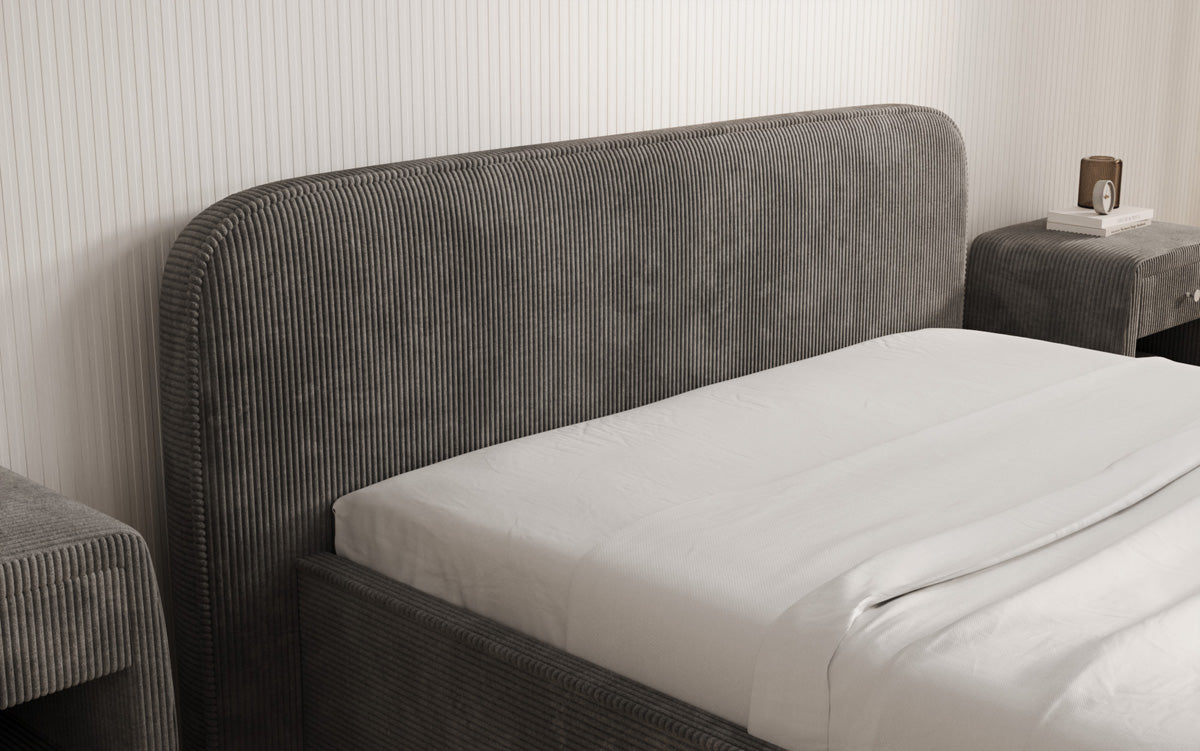 Designer Polsterbett Nola in Cord mit Stauraum