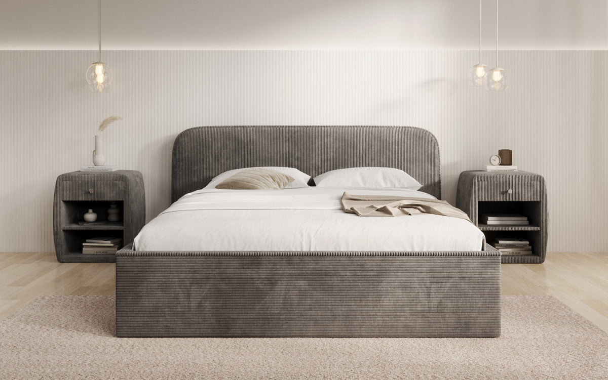 Designer Polsterbett Nola in Cord mit Stauraum