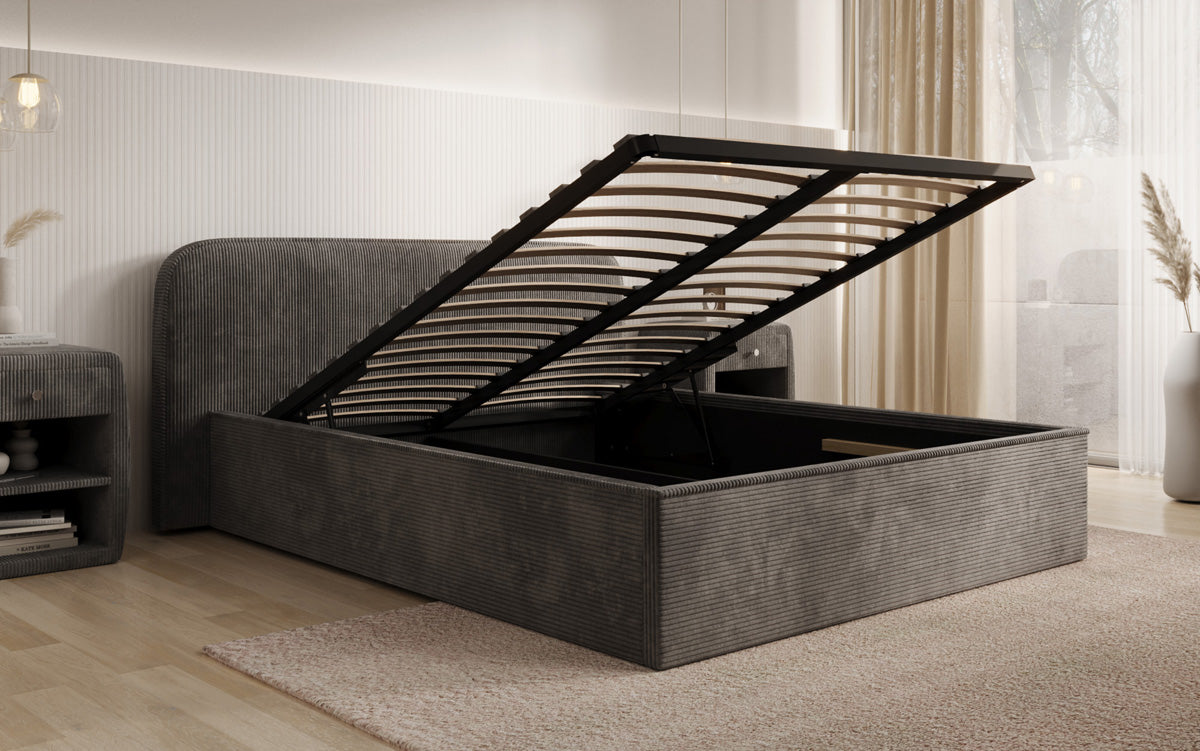 Designer Polsterbett Nola in Cord mit Stauraum