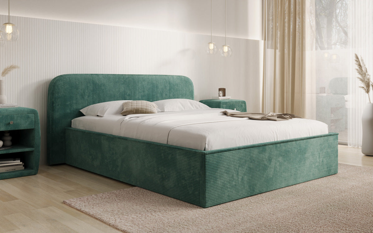 Designer Polsterbett Nola in Cord mit Stauraum