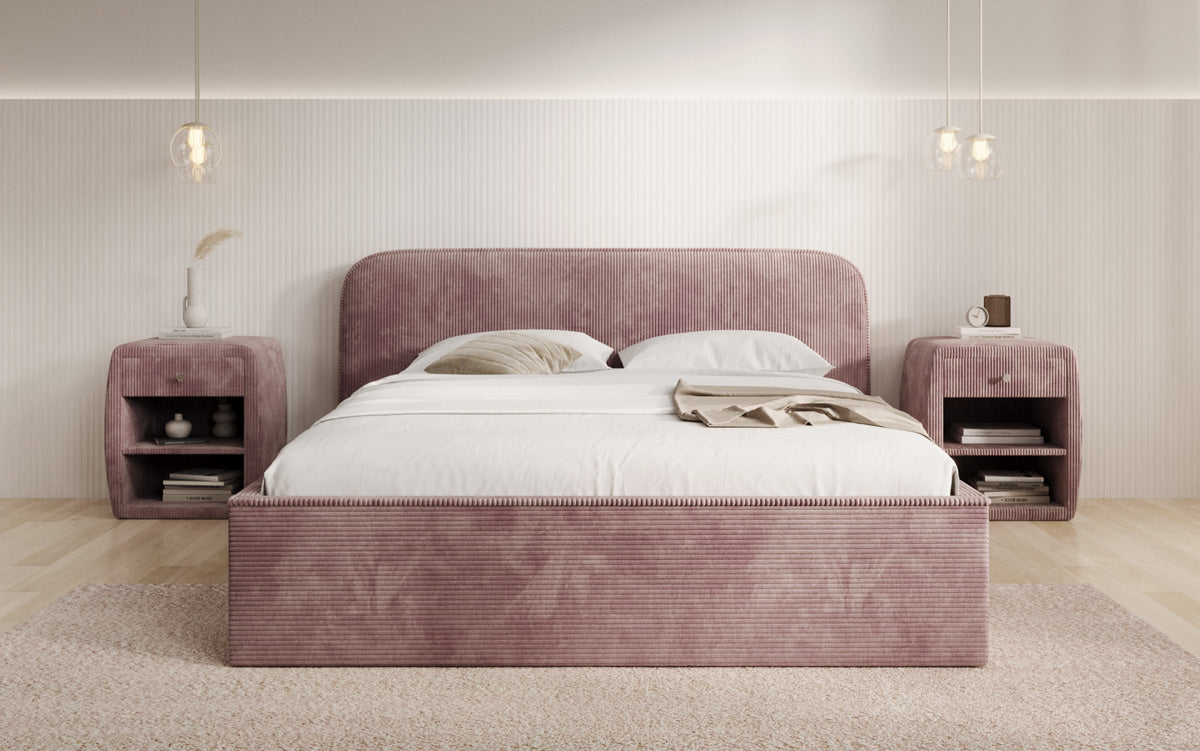 Designer Polsterbett Nola in Cord mit Stauraum