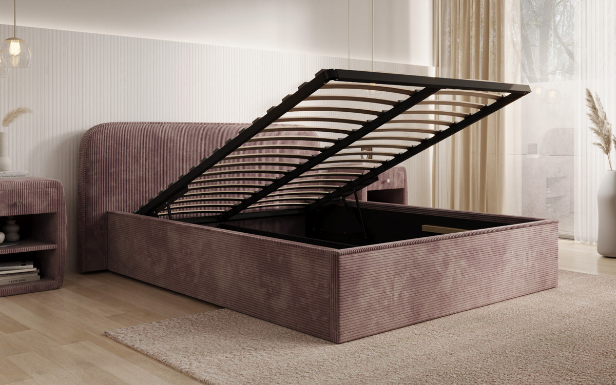 Designer Polsterbett Nola in Cord mit Stauraum