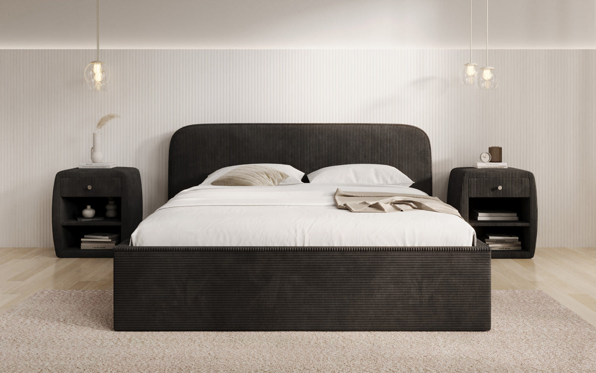 Designer Polsterbett Nola in Cord mit Stauraum