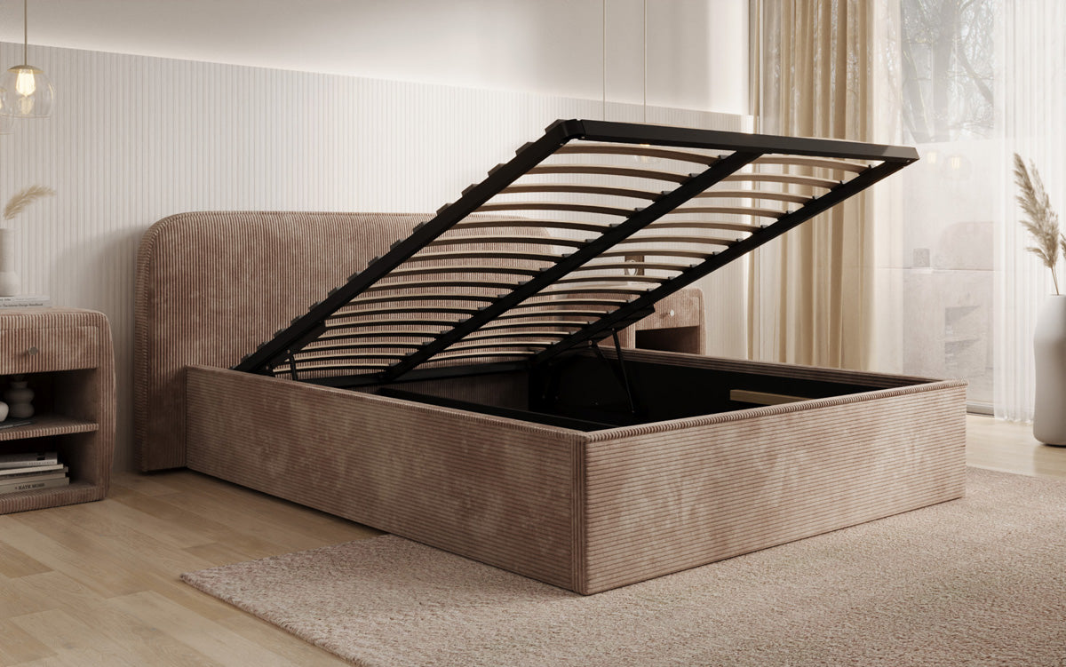 Designer Polsterbett Nola in Cord mit Stauraum