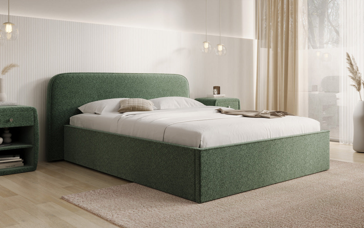 Designer Polsterbett Nola in Strukturstoff mit Stauraum