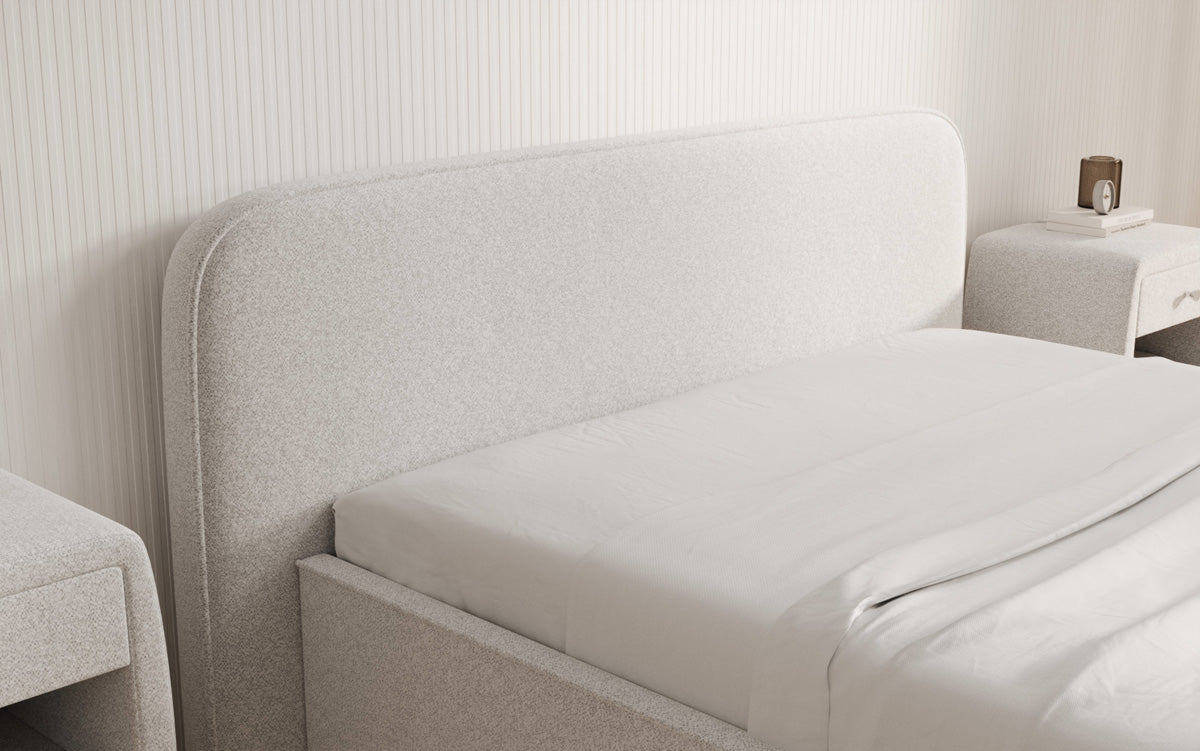 Designer Polsterbett Nola in Strukturstoff mit Stauraum
