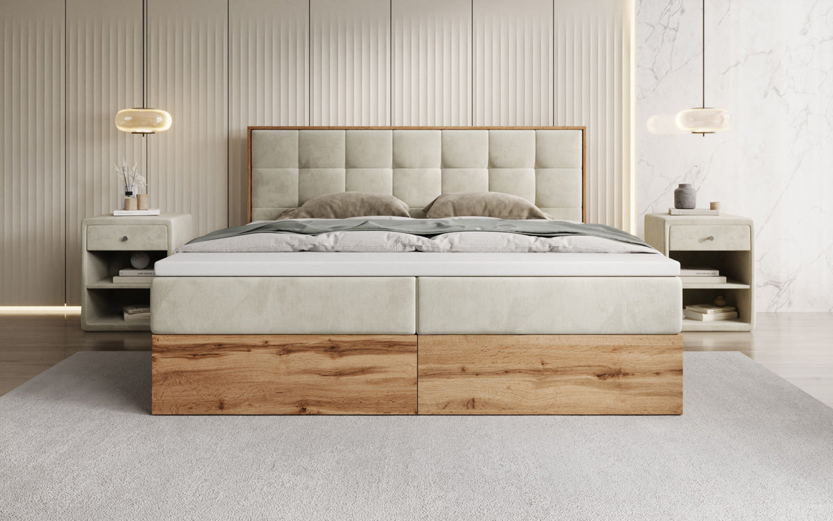 Boxspringbett Timber Quad mit Stauraum in Samt