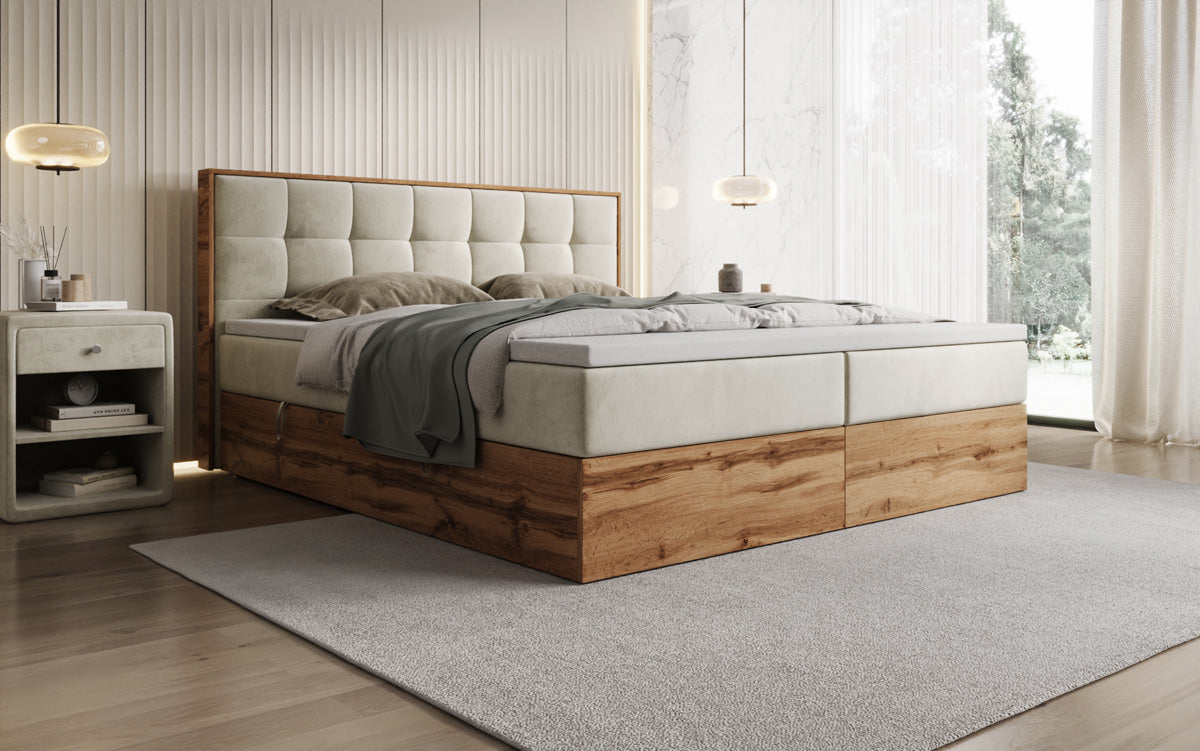Boxspringbett Timber Quad mit Stauraum in Samt