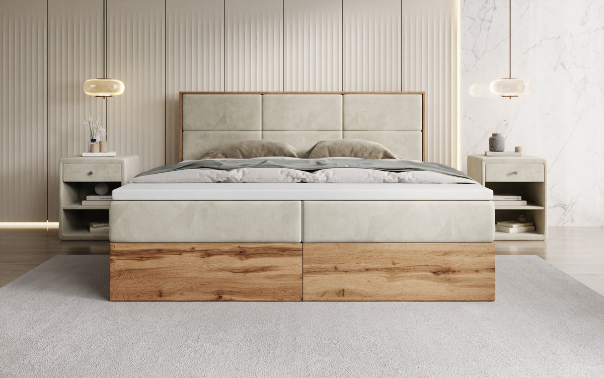 Boxspringbett Timber Panel mit Stauraum in Samt