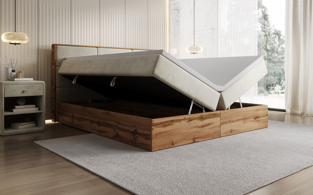 Boxspringbett Timber Panel mit Stauraum in Samt