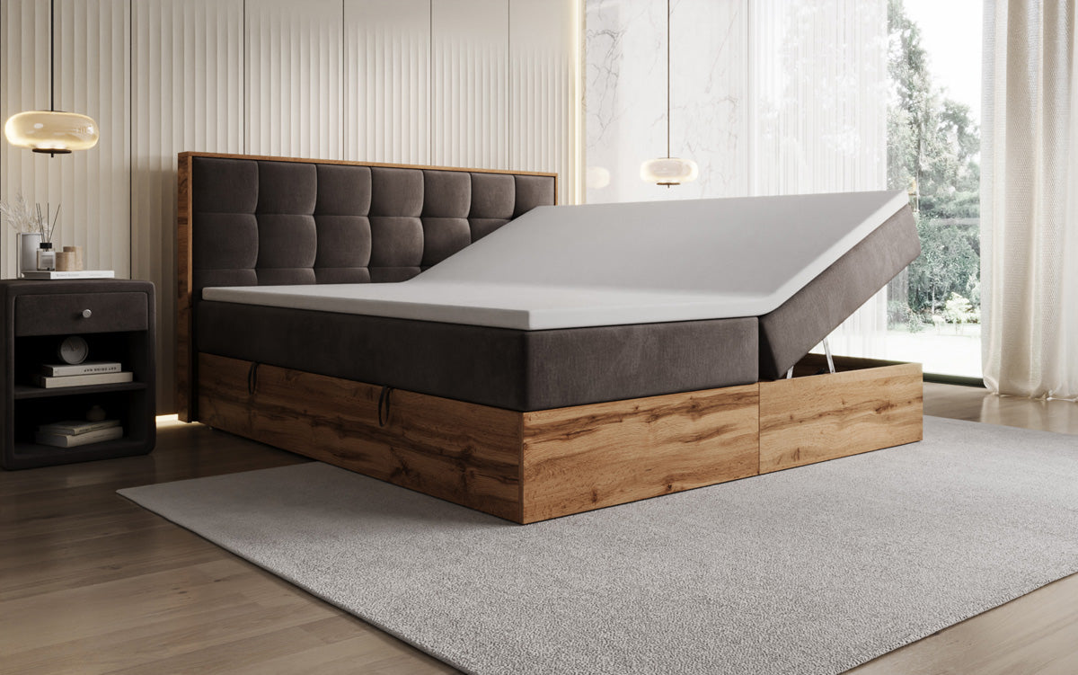 Boxspringbett Timber Quad mit Stauraum in Samt