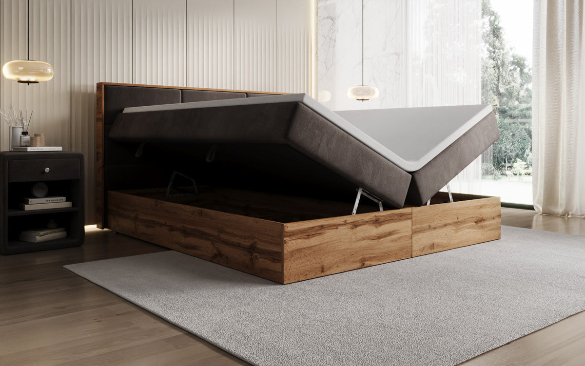 Boxspringbett Timber Panel mit Stauraum in Samt