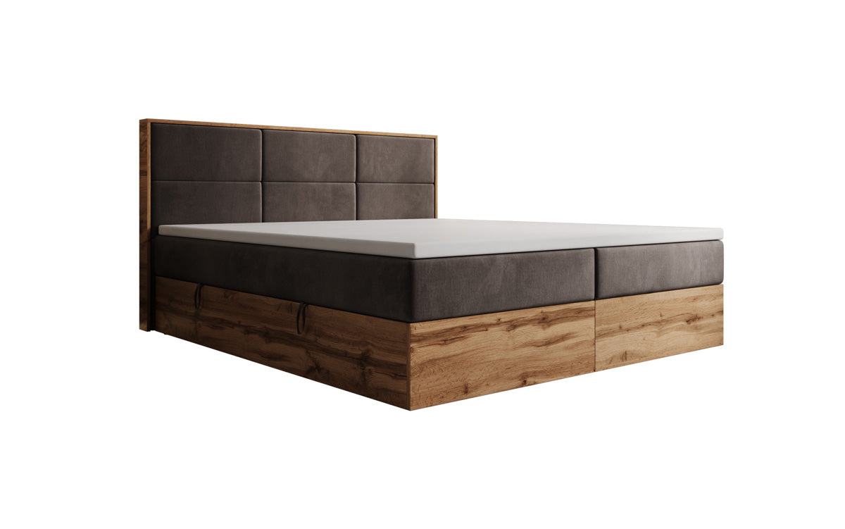 Boxspringbett Timber Panel mit Stauraum in Samt