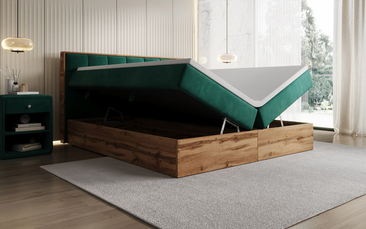 Boxspringbett Timber Quad mit Stauraum in Samt