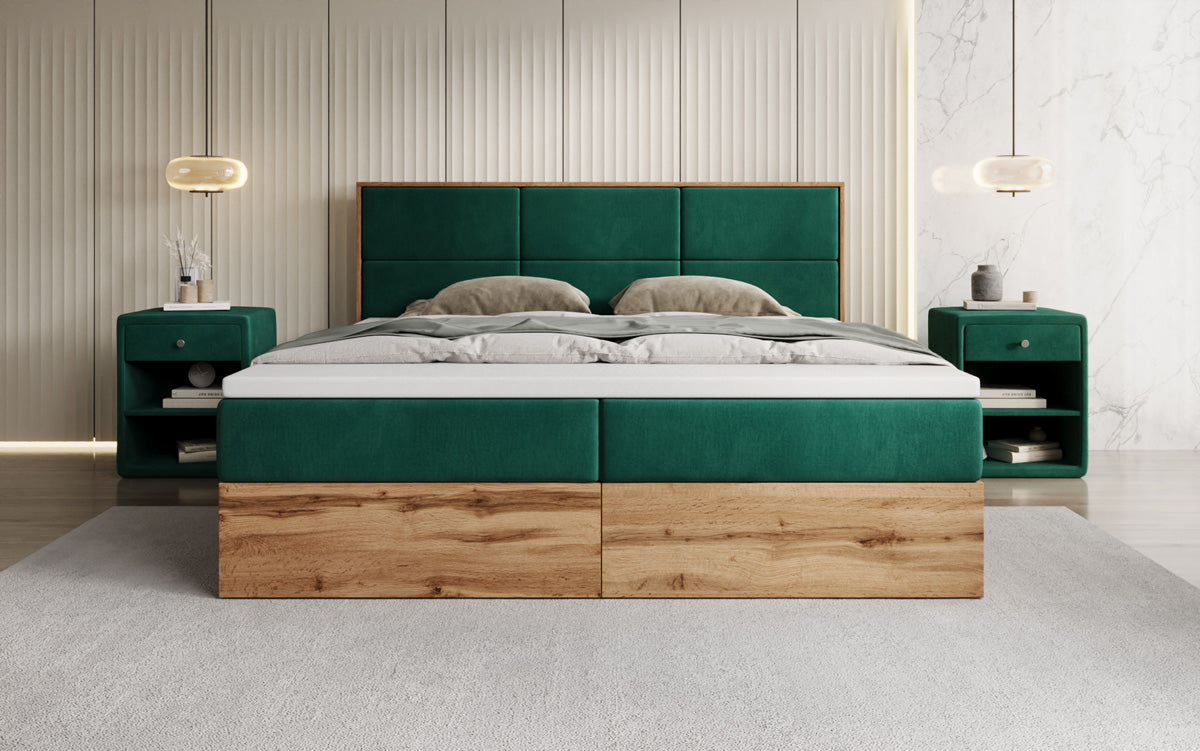 Boxspringbett Timber Panel mit Stauraum in Samt
