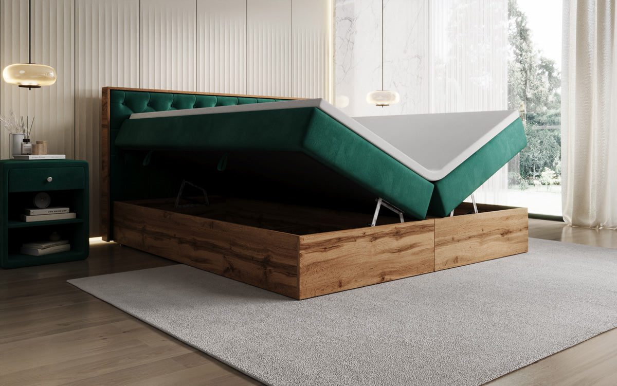 Boxspringbett Timber Chester mit Stauraum in Samt